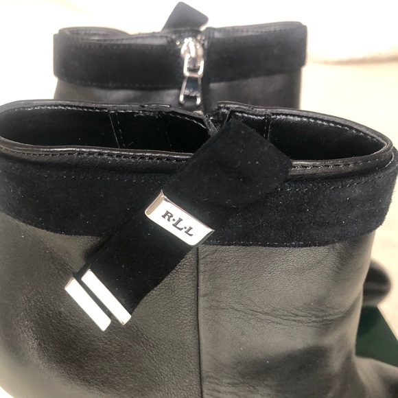 LRL Ralph Lauren Womens Brin Ankle Boots Booties Black Straps Leather - Picture 6 of 11